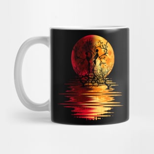 yellow red moon dead trees lovers Mug